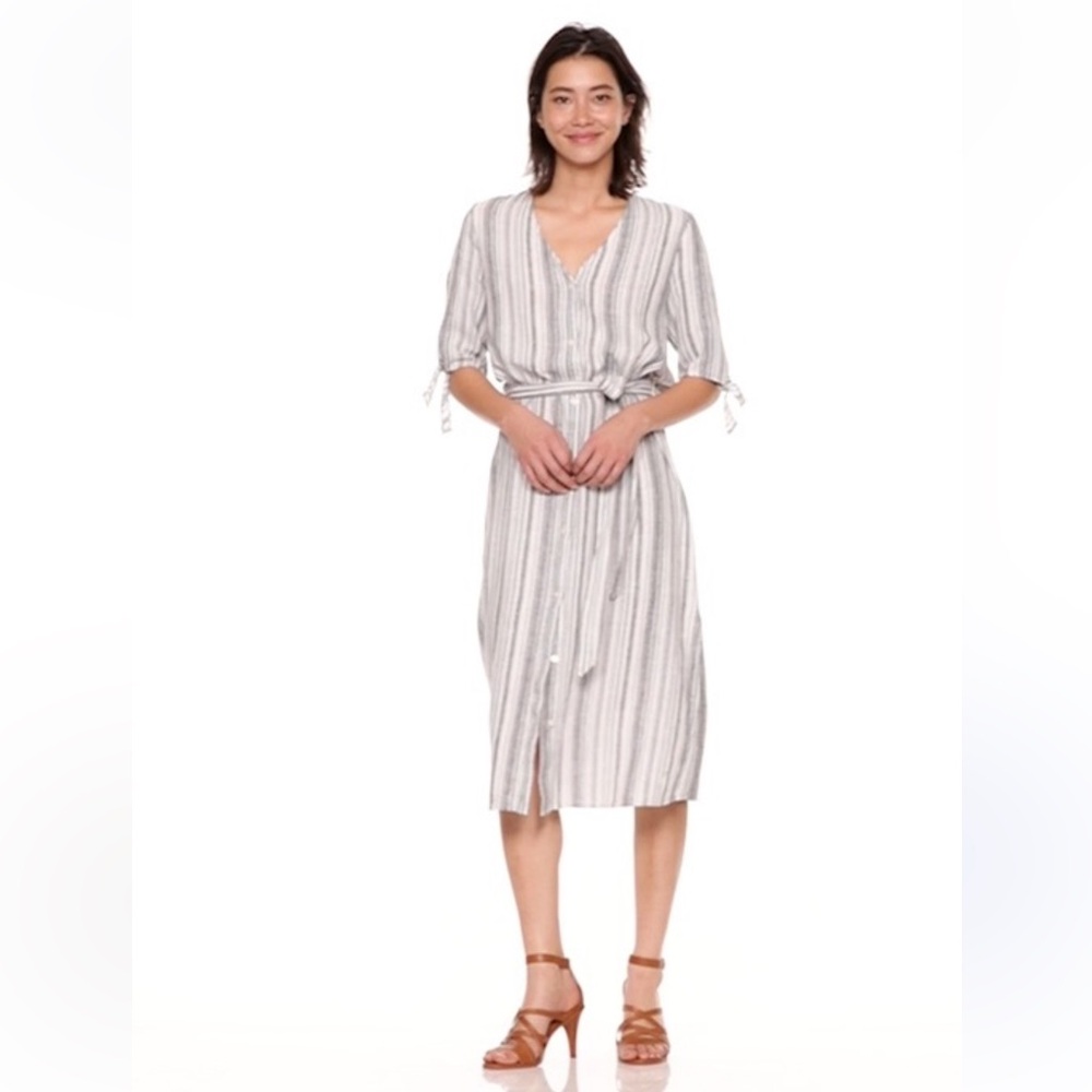 GAP Striped Midi Dress in White and Gray